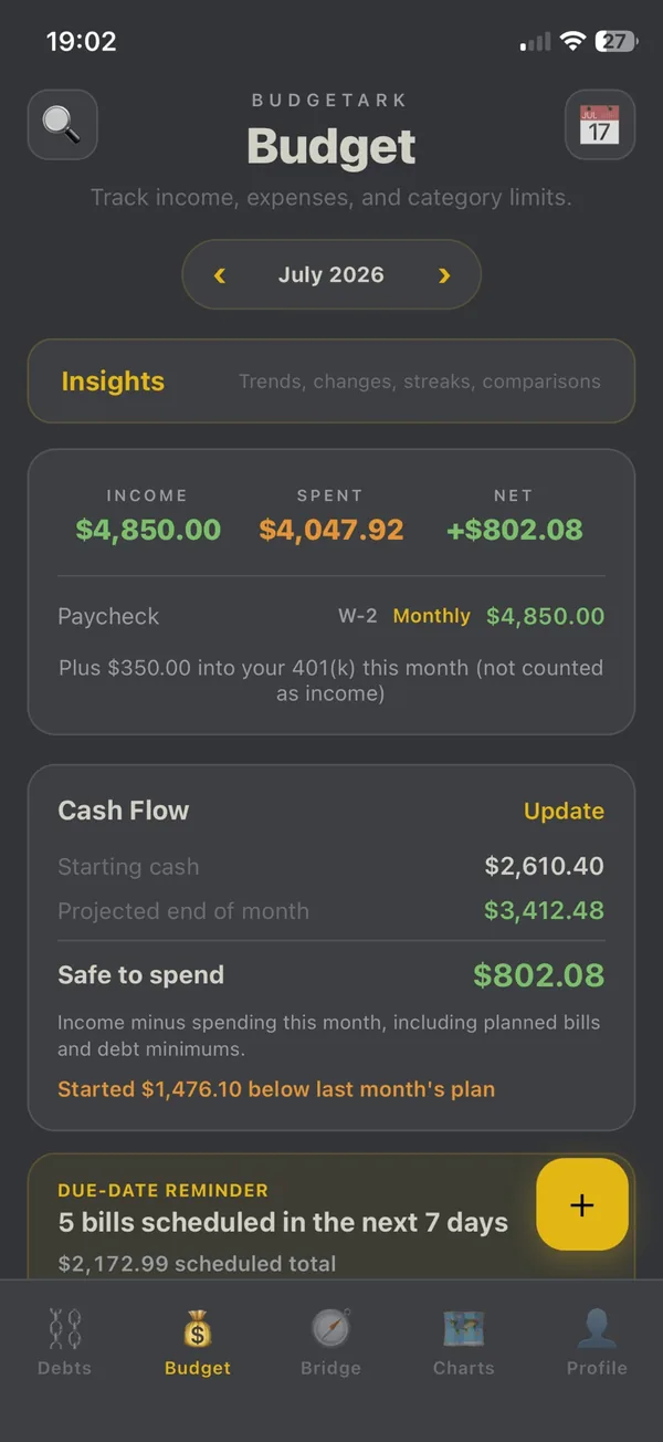 BudgetArk Budget screen